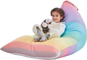 img 4 attached to 🌈 Premium Canvas Rainbow Stuffed Animal Storage Bean Bag Chair Cover - Extra Large Plush Toy Holder and Organizer for Kids and Adults, 250L Capacity, No Filling Included