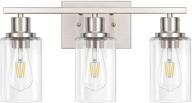 modern brushed nickel 3-light bathroom vanity fixture with clear glass shade логотип