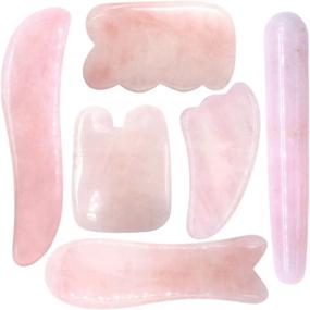 img 4 attached to 💎Улучшите свое благополучие с набором Domika Multi-Shape Handmade Rose Quartz Gua Sha - массажный инструмент из 6 штук для скрапинга, палочки-волшебной палочки и каменной терапии.