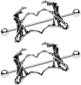 img 2 attached to 💀 Stylish Skeleton Heart Nipple Ring Set: 14G 1 1/2" Stainless Steel 2-Piece Dangle Piercing for Women