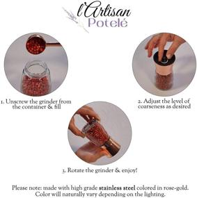 img 1 attached to 🌶️ Refillable Artisan Potelé Salt and Pepper Grinders Set - Stainless Steel Grinders in Elegant Rose Gold/Copper, Ceramic Grinding Mechanism, and Glass Body for Pepper, Himalayan Sea Salt, or Spices