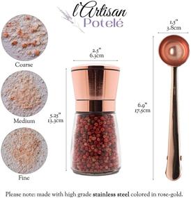 img 2 attached to 🌶️ Refillable Artisan Potelé Salt and Pepper Grinders Set - Stainless Steel Grinders in Elegant Rose Gold/Copper, Ceramic Grinding Mechanism, and Glass Body for Pepper, Himalayan Sea Salt, or Spices