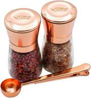 🌶️ refillable artisan potelé salt and pepper grinders set - stainless steel grinders in elegant rose gold/copper, ceramic grinding mechanism, and glass body for pepper, himalayan sea salt, or spices logo