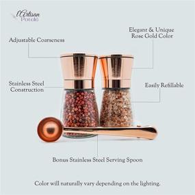 img 3 attached to 🌶️ Refillable Artisan Potelé Salt and Pepper Grinders Set - Stainless Steel Grinders in Elegant Rose Gold/Copper, Ceramic Grinding Mechanism, and Glass Body for Pepper, Himalayan Sea Salt, or Spices