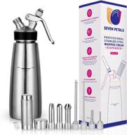 🍦 premium stainless steel cream whipper canister - seven petals whipped cream dispenser, 1 pint - includes 3 decorating tips, 4 injector tips & brush - compatible with n2o cream chargers (chargers sold separately) логотип