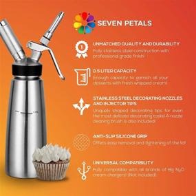 img 2 attached to 🍦 Premium Stainless Steel Cream Whipper Canister - Seven Petals Whipped Cream Dispenser, 1 Pint - Includes 3 Decorating Tips, 4 Injector Tips & Brush - Compatible with N2O Cream Chargers (Chargers Sold Separately)