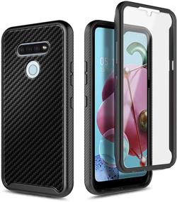 img 2 attached to 📱 Rugged Black Bumper Cover for LG K51, LG Reflect (L555DL) - E-Began Case with Built-in Screen Protector, Full-Body Shockproof Protection, Impact Resistant Carbon Fiber Phone Case