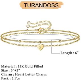 img 3 attached to Тонкие браслеты с инициалами в виде сердечка Turandoss: персонализированное ювелирное изделие из позолоченного золота 14К для женщин и девочек.