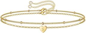 img 4 attached to Тонкие браслеты с инициалами в виде сердечка Turandoss: персонализированное ювелирное изделие из позолоченного золота 14К для женщин и девочек.