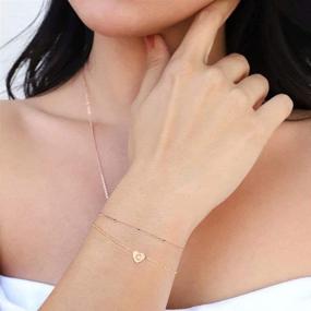 img 1 attached to Тонкие браслеты с инициалами в виде сердечка Turandoss: персонализированное ювелирное изделие из позолоченного золота 14К для женщин и девочек.