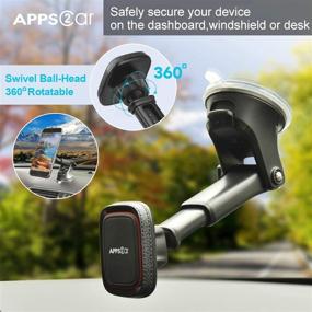 img 2 attached to 📱 APPS2Car Magnetic Phone Car Mount: Universal Dashboard Windshield Mount with Adjustable Telescopic Arm and Industrial-Strength Suction Cup Holder - Fits All Cell Phones