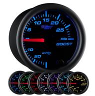 🔋 glowshift black 30 psi turbo boost / vacuum gauge kit - 7 color - mechanical hose & t-fitting - black dial - clear lens - car & truck - 2-1/16" 52mm logo