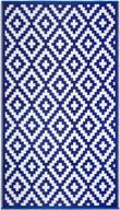 🏞️ premium fh home outdoor rug - waterproof, fade resistant, reversible - geometric design - blue & white - 3 x 5 ft - perfect for porch, deck, balcony, mudroom, laundry room, patio logo