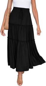 img 4 attached to 💃 BOHO Elastic High Waist A-Line Ruffled Swing Maxi Skirt with Pockets for Women by HAEOF