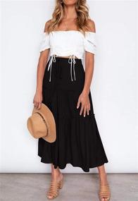 img 3 attached to 💃 BOHO Elastic High Waist A-Line Ruffled Swing Maxi Skirt with Pockets for Women by HAEOF