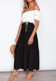 img 1 attached to 💃 BOHO Elastic High Waist A-Line Ruffled Swing Maxi Skirt with Pockets for Women by HAEOF