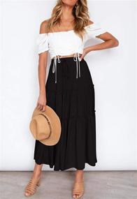 img 2 attached to 💃 BOHO Elastic High Waist A-Line Ruffled Swing Maxi Skirt with Pockets for Women by HAEOF