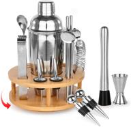 🍹 supersun bartender kit 24oz bar shaker christmas gift set: 17 piece stainless steel home bar set with rotating stand, built-in strainer, muddler, jigger, and drink shaker logo