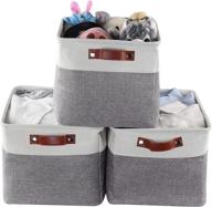 large fabric storage baskets for shelves and closets - set of 3, cube bins with handles for home organization in nursery and closet logo
