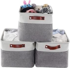 img 4 attached to Large Fabric Storage Baskets for Shelves and Closets - Set of 3, Cube Bins with Handles for Home Organization in Nursery and Closet