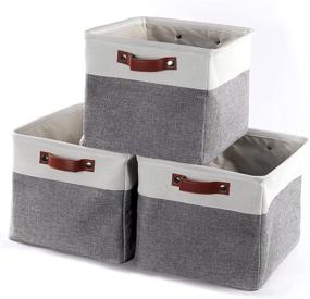img 2 attached to Large Fabric Storage Baskets for Shelves and Closets - Set of 3, Cube Bins with Handles for Home Organization in Nursery and Closet