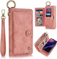 🌟 xrpow wallet case for iphone 12 pro max 6.7inch [2 in 1] magnetic detachable wallet case [vegan leather] zipper clutch folio flip card slot [wrist strap] purse protection back cover - rose gold logo