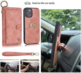 img 1 attached to 🌟 XRPow Wallet Case for iPhone 12 Pro Max 6.7Inch [2 in 1] Magnetic Detachable Wallet Case [Vegan Leather] Zipper Clutch Folio Flip Card Slot [Wrist Strap] Purse Protection Back Cover - Rose Gold