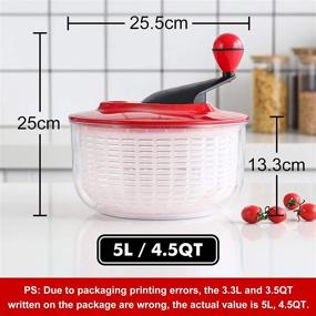 img 3 attached to 🥗 Efficient Large 5L Salad Spinner: Quick Drying, Easy to Clean | Ideal for Vegetables & Fruits | BPA Free & Dishwasher Safe | 4.5 Quart Capacity