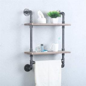 img 1 attached to Rustic Wood Industrial Pipe Shelf Bathroom Shelves Wall Mounted with Towel Bar - 19.6in, Farmhouse 2 Tier Towel Rack Over Toilet, Metal Floating Shelves, Iron Towel Holder