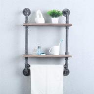 rustic wood industrial pipe shelf bathroom shelves wall mounted with towel bar - 19.6in, farmhouse 2 tier towel rack over toilet, metal floating shelves, iron towel holder logo