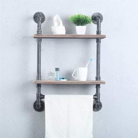 img 4 attached to Rustic Wood Industrial Pipe Shelf Bathroom Shelves Wall Mounted with Towel Bar - 19.6in, Farmhouse 2 Tier Towel Rack Over Toilet, Metal Floating Shelves, Iron Towel Holder