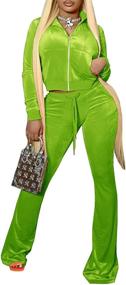 img 4 attached to Women's Velour Tracksuit Set: 2 Piece Sweatsuits with Long Sleeve Crop Tops, Jackets, and Flared Long Pant Sets