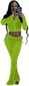 img 3 attached to Women's Velour Tracksuit Set: 2 Piece Sweatsuits with Long Sleeve Crop Tops, Jackets, and Flared Long Pant Sets