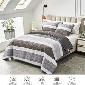 img 3 attached to 🛏️ Joyreap Full/Queen Quilt Set with Light Gray and Brown Stripes - Soft Microfiber Bedspread for All Seasons - Includes 1 Quilt and 2 Pillow Shams - 90x90 inches