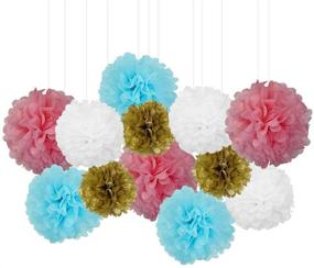 img 2 attached to 🌸 Just Artifacts 12pcs Assorted Hanging Tissue Paper Pom Pom Flowers for Gender Reveal Celebration