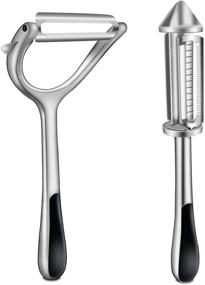 img 4 attached to Premium 2-Piece Veggie Peeler Set: Dual Blades, Potato Eye Remover, Non-slip Grip - Ideal for Making Delicious Salads