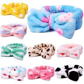 img 4 attached to UMIKU 9 Pack Spa Headband: Soft Coral Fleece Hair Band for Women, Facial Makeup, Washing Face, and Spa Shower Gifts