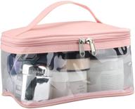 💼 large waterproof clear makeup bag with internal pocket, heavy duty cosmetics organizer for travel or home use, transparent pvc toiletry storage pouch with handle (pink) logo