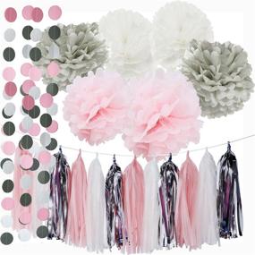 img 4 attached to 🎉 Baby Girl's 1st Birthday Party Decorations: Pink Grey Tissue Pom Poms, Garlands & Frozen Elephants!