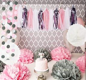 img 2 attached to 🎉 Baby Girl's 1st Birthday Party Decorations: Pink Grey Tissue Pom Poms, Garlands & Frozen Elephants!