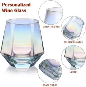 img 1 attached to 💎 Diamond Stemless Wine Glass Set of 4 - Iridescent Glassware for Modern Rainbow Wine Serving, including White Wine, Red Wine, Whiskey, Bourbon, and Cool Water - Perfect Gift Option for CUKBLESS Lovers