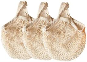 img 4 attached to 🌍 Environmentally Friendly Ahyuan Ecology Reusable Cotton Mesh Grocery Bags - Pack of 3 (Beige)