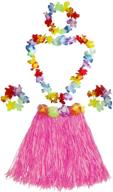 🌺 fortuning's jds girl's elastic hawaiian hula dancer grass skirt with flower costume set - pink логотип