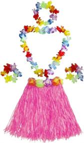 img 4 attached to 🌺 Fortuning's JDS Girl's Elastic Hawaiian Hula Dancer Grass Skirt with Flower Costume Set - Pink