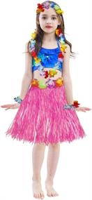 img 3 attached to 🌺 Fortuning's JDS Girl's Elastic Hawaiian Hula Dancer Grass Skirt with Flower Costume Set - Pink