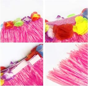 img 1 attached to 🌺 Fortuning's JDS Girl's Elastic Hawaiian Hula Dancer Grass Skirt with Flower Costume Set - Pink