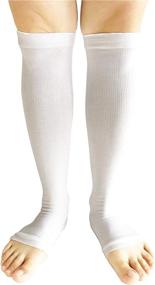 img 3 attached to Comfortable Compression Socks - Open Toe | 4 Pairs, Mixed Colors | 15-20 mmHg | Knee High Stockings for Women and Men (Large-XL)