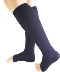 img 2 attached to Comfortable Compression Socks - Open Toe | 4 Pairs, Mixed Colors | 15-20 mmHg | Knee High Stockings for Women and Men (Large-XL)