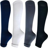 comfortable compression socks - open toe | 4 pairs, mixed colors | 15-20 mmhg | knee high stockings for women and men (large-xl) логотип