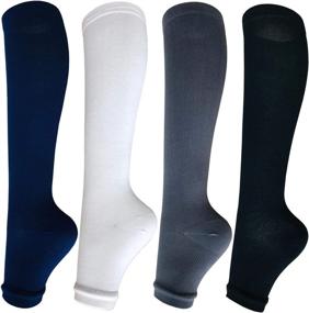 img 4 attached to Comfortable Compression Socks - Open Toe | 4 Pairs, Mixed Colors | 15-20 mmHg | Knee High Stockings for Women and Men (Large-XL)